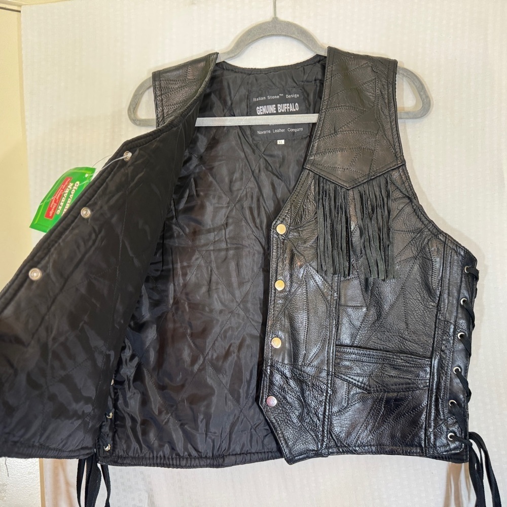 Vintage Navarre Genuine Buffalo Leather Fringe Vest XL – Italian Stone - Picture 10 of 17